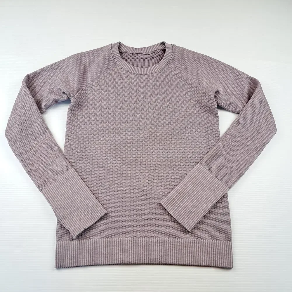Lululemon Sweater Womens 4 Purple Rest Less Waffle Raglan Crewneck Pullover Top